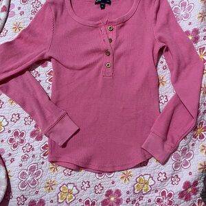 Pink Long Sleeve Henley Top for Kids